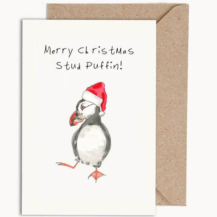 Weird Watercolours Xmas Stud Puffin Card