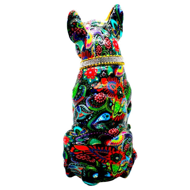 Painted Standing Flower French Bulldog w/Necklace - 11" tall