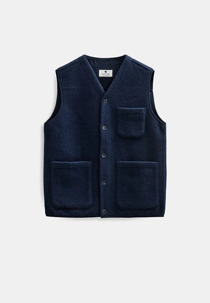 Anerkjendt Rasmus Boiled Wool Gilet - Sky Captain