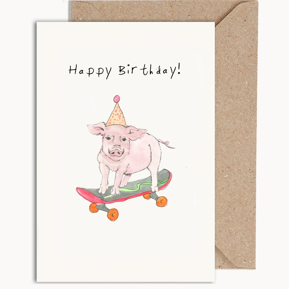 Weird Watercolours Birthday Pig Card