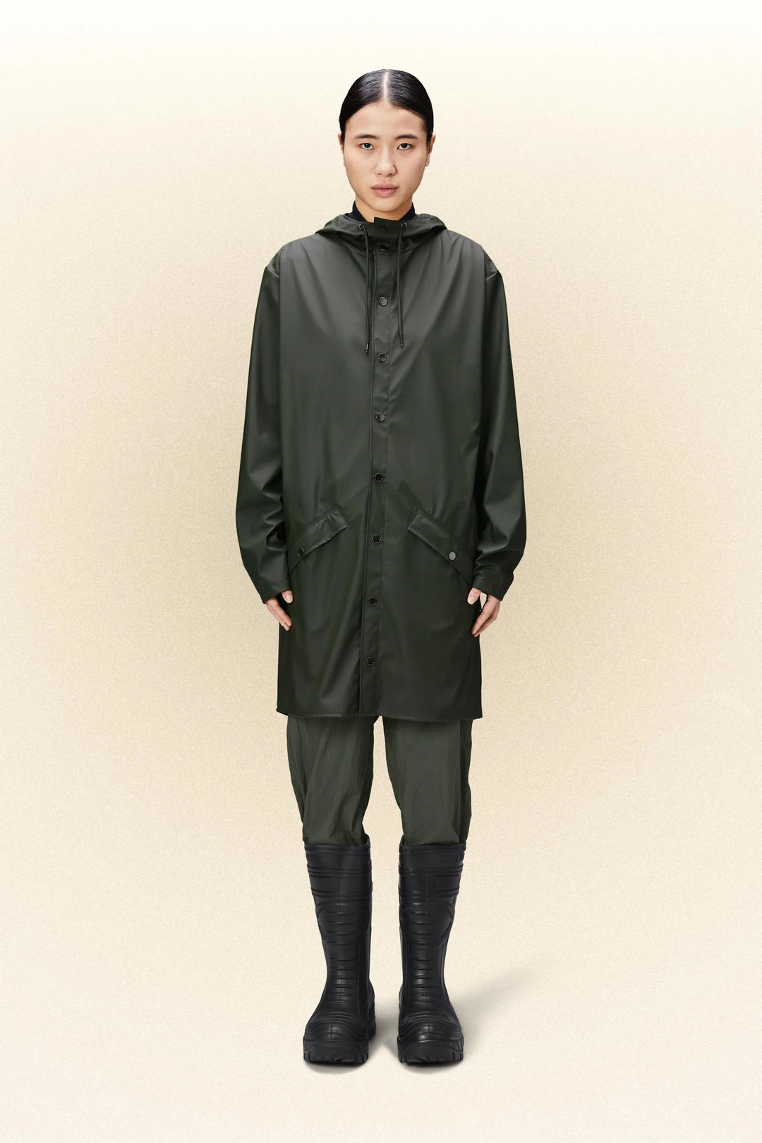 Rains green long jacket sales