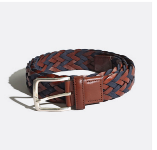 FarAfield Woven Leather Belt (James - Navy/Chestnut)