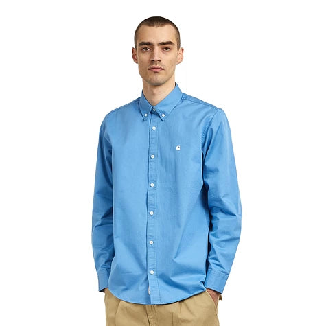 Carhartt WIP L/S Madison Shirt Piscine/White