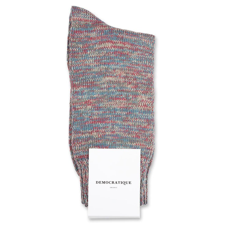 Democratique Socks Relax Chunky Flat Knit Supermelange Organic Cotton Army / Petroleum / Light Rosso / Light Orange