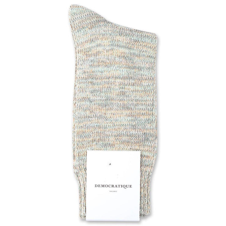 Democratique Socks Relax Chunky Flat Knit Supermelange Organic Cotton Abricos / Army / Pale Green / Off White