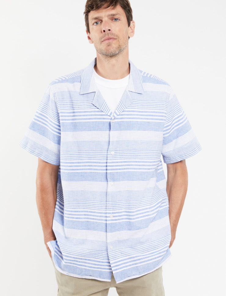 Armor Lux Short Sleeve Striped Shirt - Blue/White